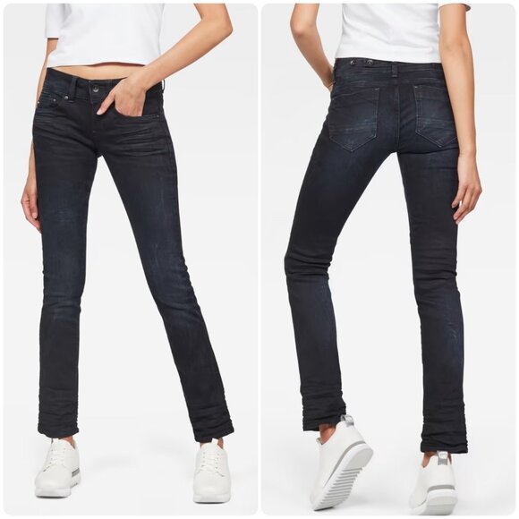 G-Star Raw Midge Saddle Mid Straight Women Jeans 30 Black Dark Wash Stretch Bike - Picture 1 of 13